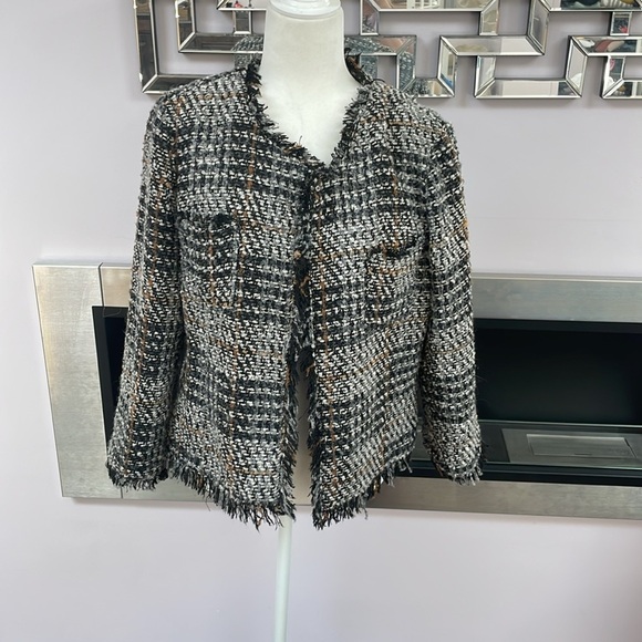 ♡Cynthia Rowley Blazer Jacket Size XL Multicolor Woven Fringed Edges - Picture 2 of 7